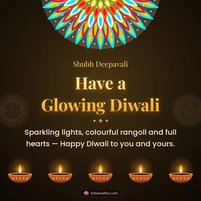 Have a Glowing Diwali – Diya & Rangoli Diwali wish in English