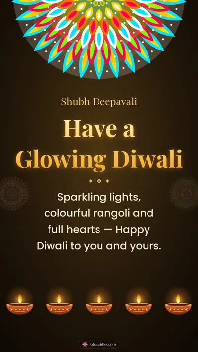 Have a Glowing Diwali – Diya & Rangoli Diwali wishes image in English (story)