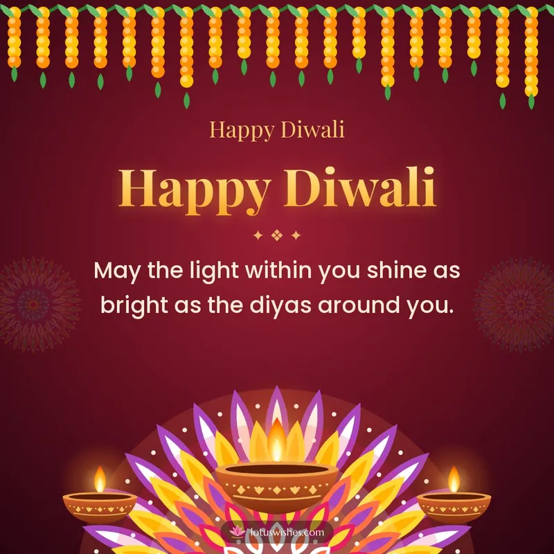 Happy Diwali – Diya & Rangoli Diwali wishes image in English (square)