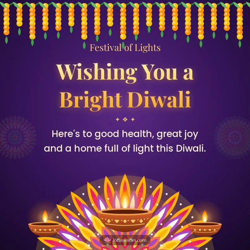Wishing You a Bright Diwali – Diya & Rangoli Diwali wishes image in English (square)