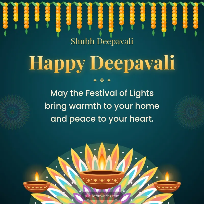 Happy Deepavali – Diya & Rangoli Diwali wishes image in English (square)
