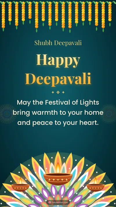 Happy Deepavali – Diya & Rangoli Diwali wishes image in English (story)