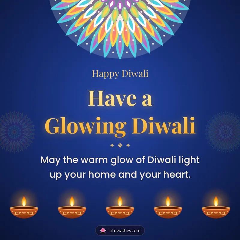 Have a Glowing Diwali – Diya & Rangoli Diwali wishes image in English (square)