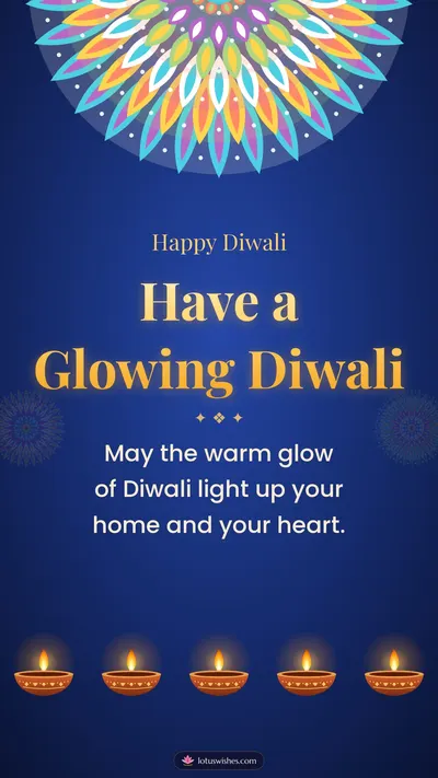 Have a Glowing Diwali – Diya & Rangoli Diwali wishes image in English (story)