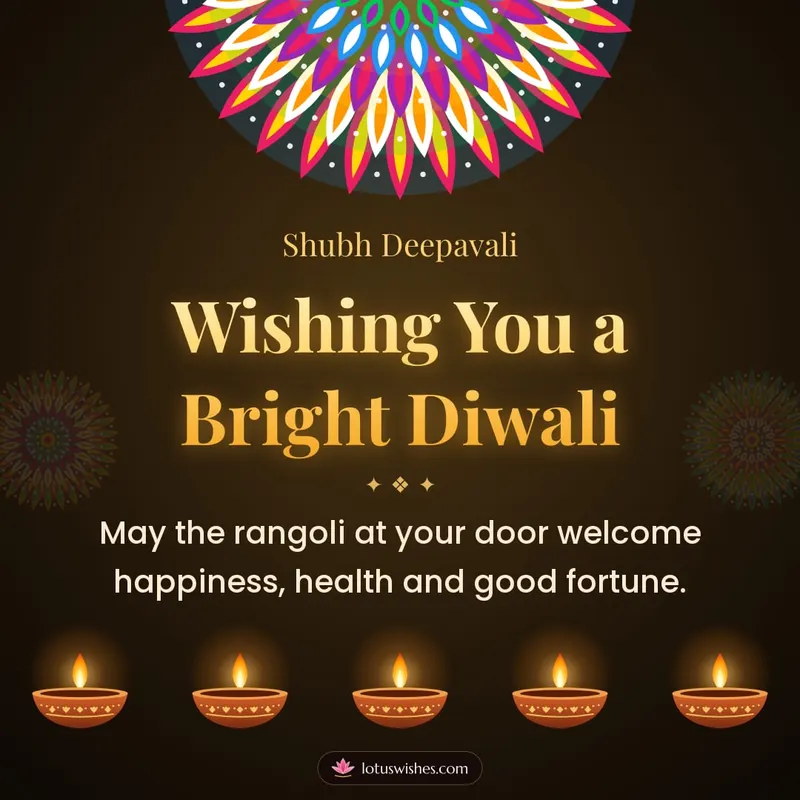 Wishing You a Bright Diwali – Diya & Rangoli Diwali wishes image in English (square)