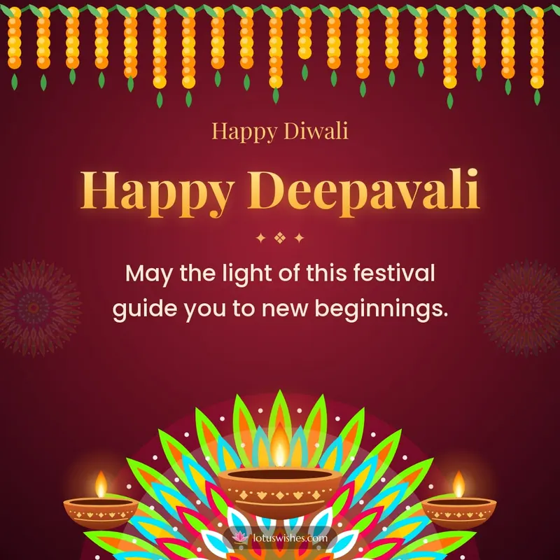 Happy Deepavali – Diya & Rangoli Diwali wishes image in English (square)