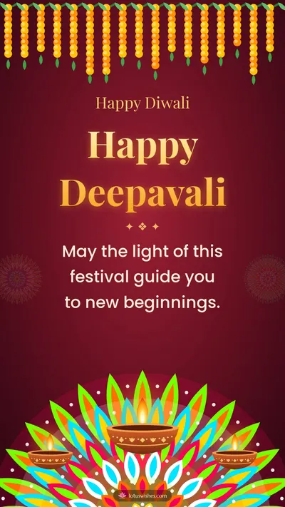 Happy Deepavali – Diya & Rangoli Diwali wishes image in English (story)