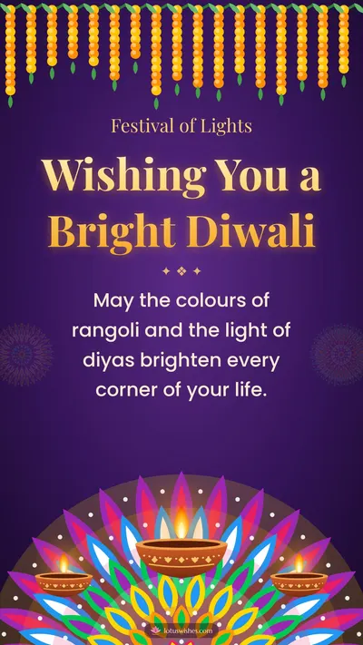 Wishing You a Bright Diwali – Diya & Rangoli Diwali wishes image in English (story)
