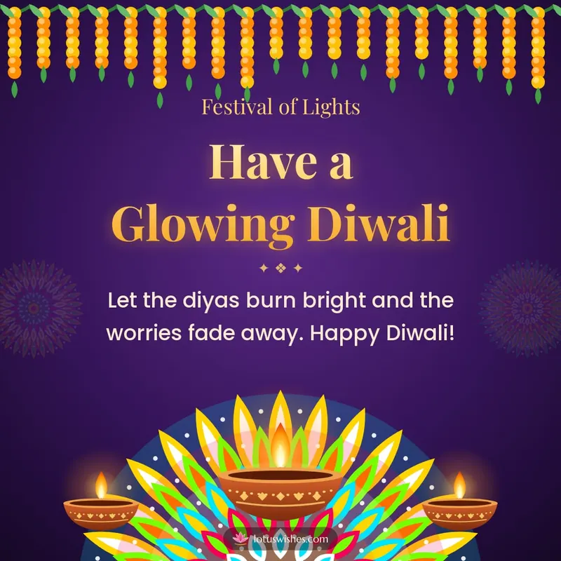 Have a Glowing Diwali – Diya & Rangoli Diwali wishes image in English (square)