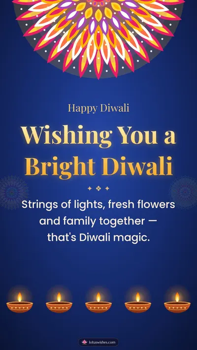 Wishing You a Bright Diwali – Diya & Rangoli Diwali wishes image in English (story)
