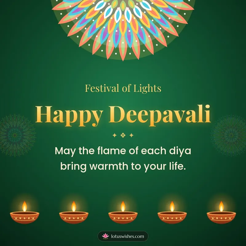 Happy Deepavali – Diya & Rangoli Diwali wishes image in English (square)