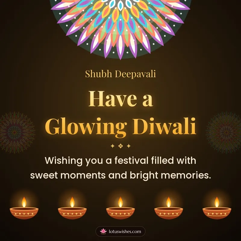 Have a Glowing Diwali – Diya & Rangoli Diwali wishes image in English (square)