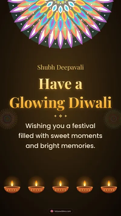 Have a Glowing Diwali – Diya & Rangoli Diwali wishes image in English (story)