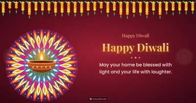 Happy Diwali – Diya & Rangoli Diwali wishes image in English (landscape)