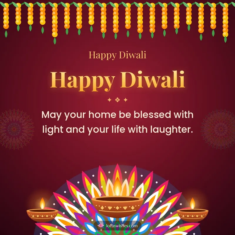 Happy Diwali – Diya & Rangoli Diwali wishes image in English (square)