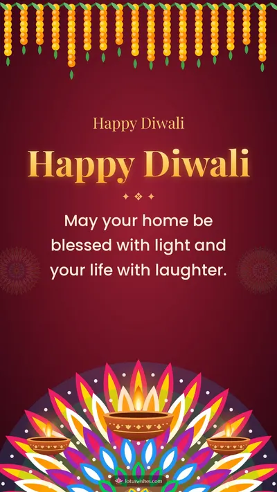 Happy Diwali – Diya & Rangoli Diwali wishes image in English (story)