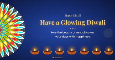 Have a Glowing Diwali – Diya & Rangoli Diwali wishes image in English (landscape)