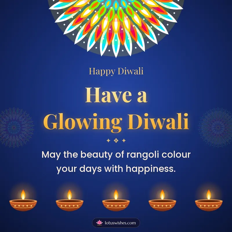 Have a Glowing Diwali – Diya & Rangoli Diwali wishes image in English (square)