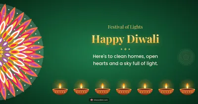 Happy Diwali – Diya & Rangoli Diwali wishes image in English (landscape)
