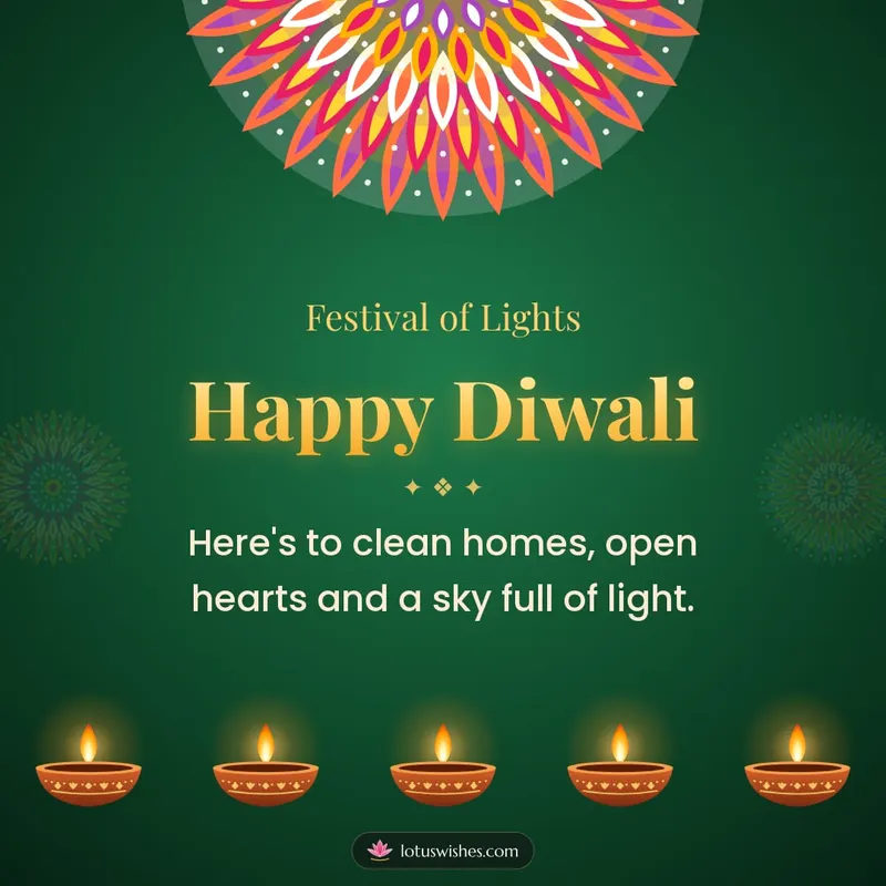 Happy Diwali – Diya & Rangoli Diwali wishes image in English (square)