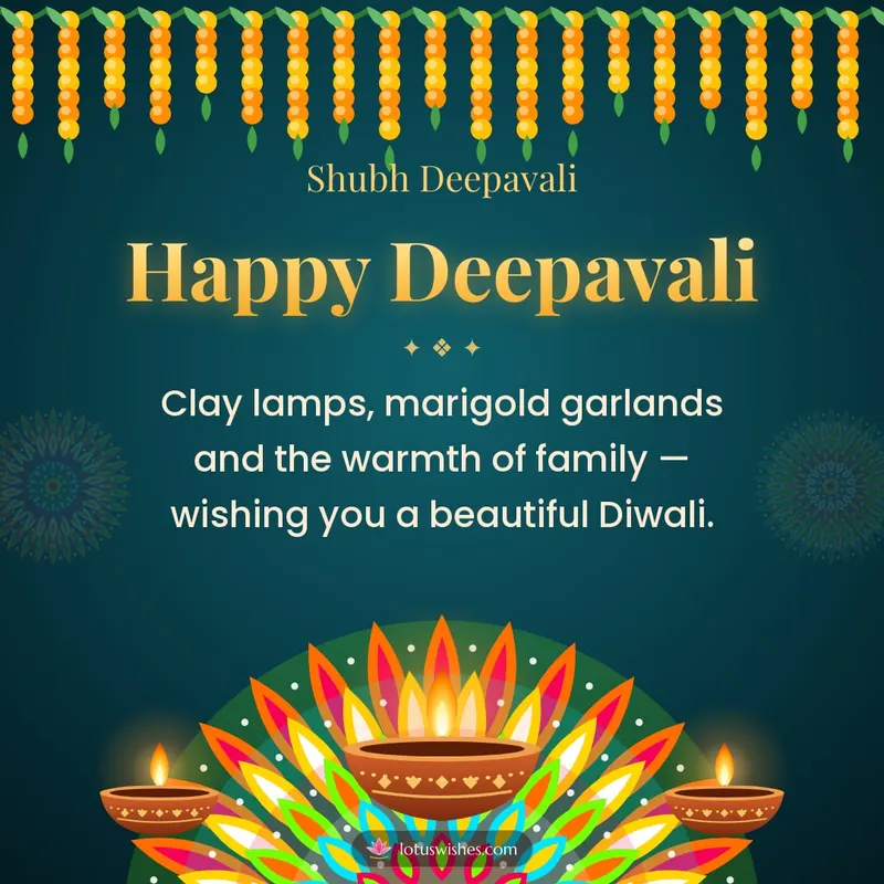 Happy Deepavali – Diya & Rangoli Diwali wishes image in English (square)