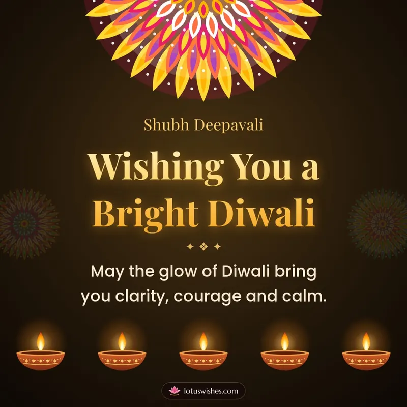 Wishing You a Bright Diwali – Diya & Rangoli Diwali wishes image in English (square)