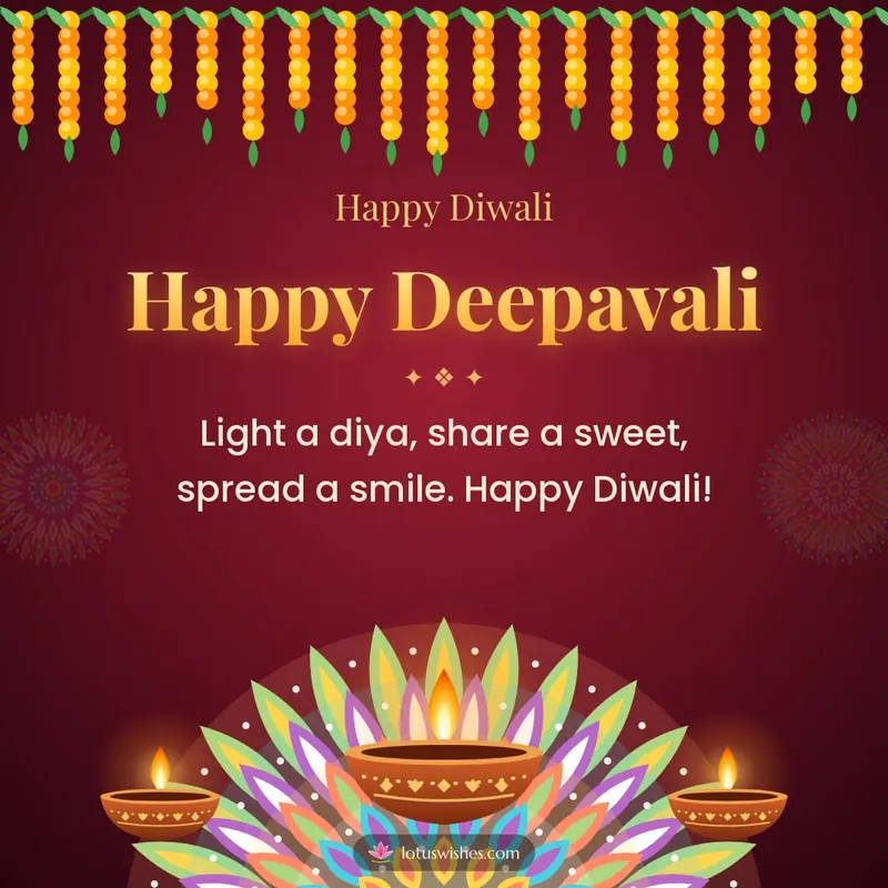 Happy Deepavali – Diya & Rangoli Diwali wishes image in English (square)
