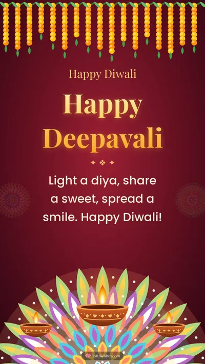 Happy Deepavali – Diya & Rangoli Diwali wishes image in English (story)
