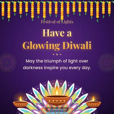 Have a Glowing Diwali – Diya & Rangoli Diwali wishes image in English (square)