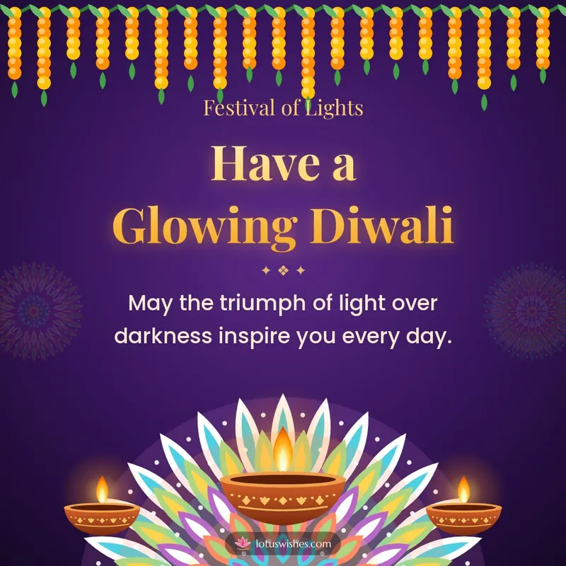 Have a Glowing Diwali – Diya & Rangoli Diwali wishes image in English (square)