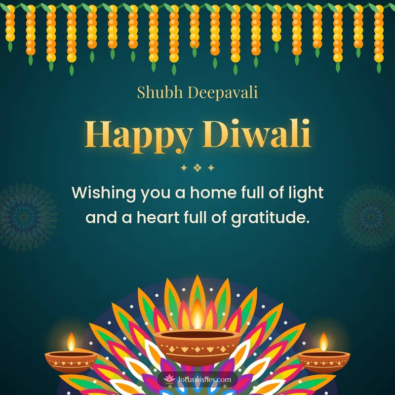 Happy Diwali – Diya & Rangoli Diwali wishes image in English (square)