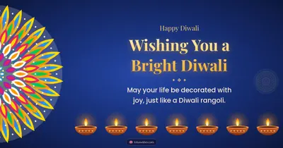 Wishing You a Bright Diwali – Diya & Rangoli Diwali wishes image in English (landscape)