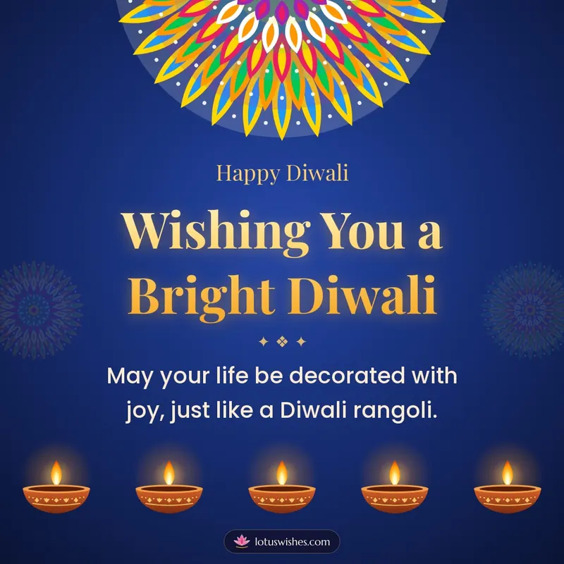Wishing You a Bright Diwali – Diya & Rangoli Diwali wishes image in English (square)