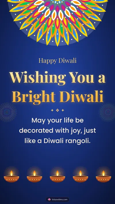 Wishing You a Bright Diwali – Diya & Rangoli Diwali wishes image in English (story)