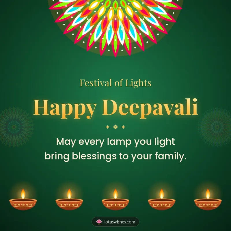 Happy Deepavali – Diya & Rangoli Diwali wishes image in English (square)