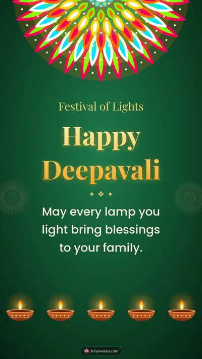 Happy Deepavali – Diya & Rangoli Diwali wishes image in English (story)