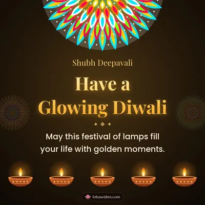 Have a Glowing Diwali – Diya & Rangoli Diwali wish in English