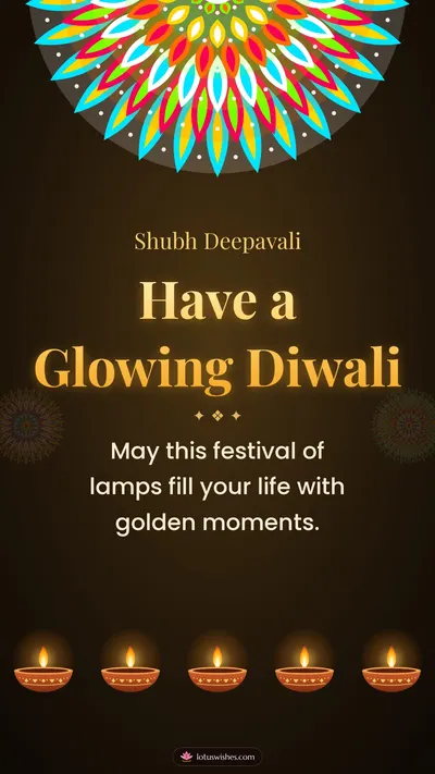 Have a Glowing Diwali – Diya & Rangoli Diwali wishes image in English (story)