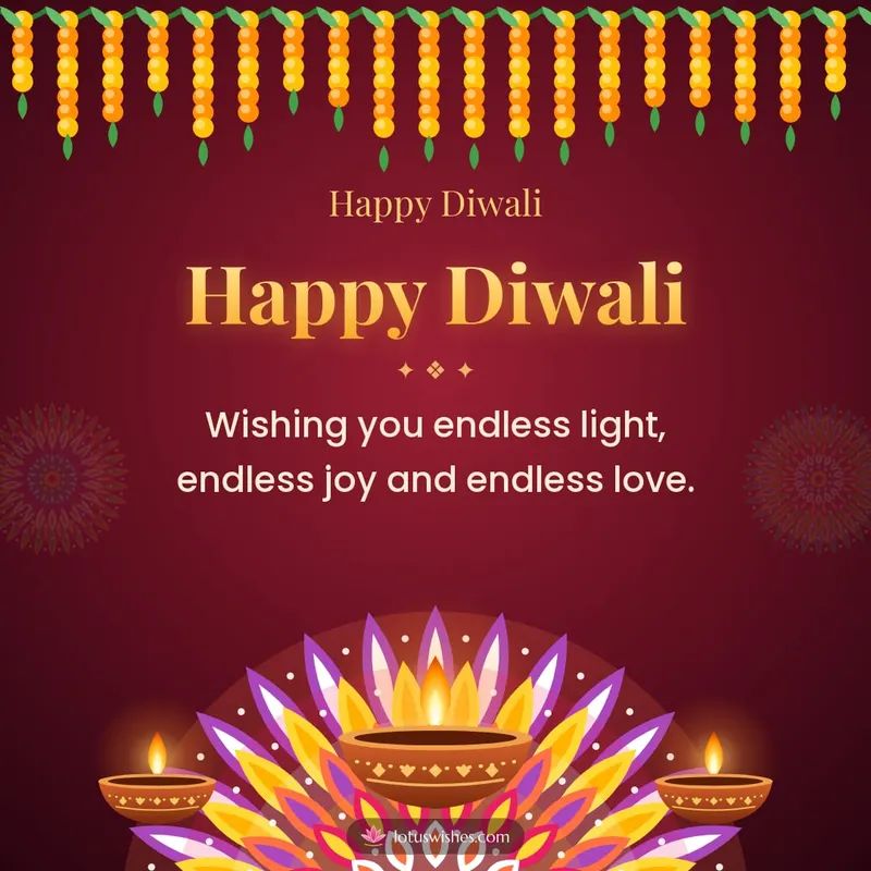 Happy Diwali – Diya & Rangoli Diwali wishes image in English (square)