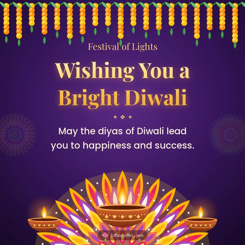 Wishing You a Bright Diwali – Diya & Rangoli Diwali wishes image in English (square)