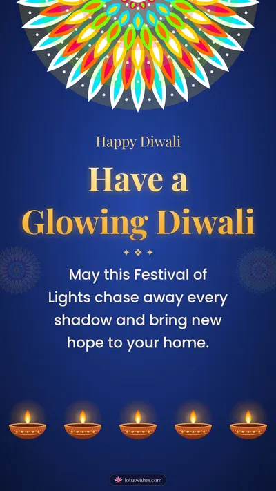Have a Glowing Diwali – Diya & Rangoli Diwali wishes image in English (story)