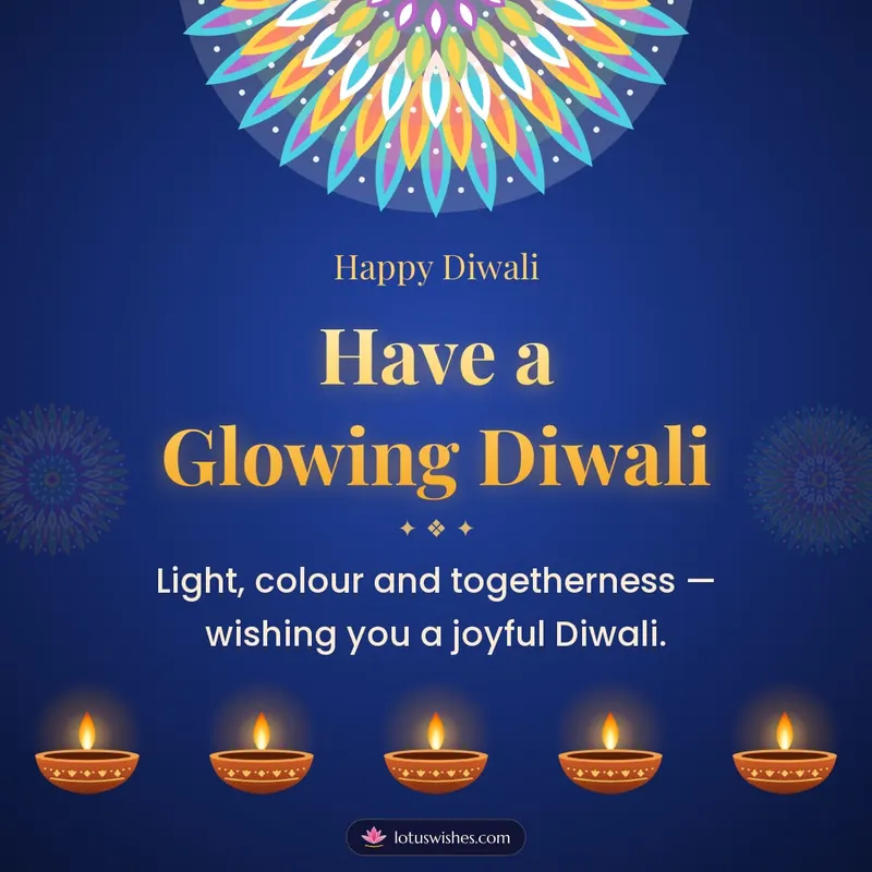 Have a Glowing Diwali – Diya & Rangoli Diwali wishes image in English (square)