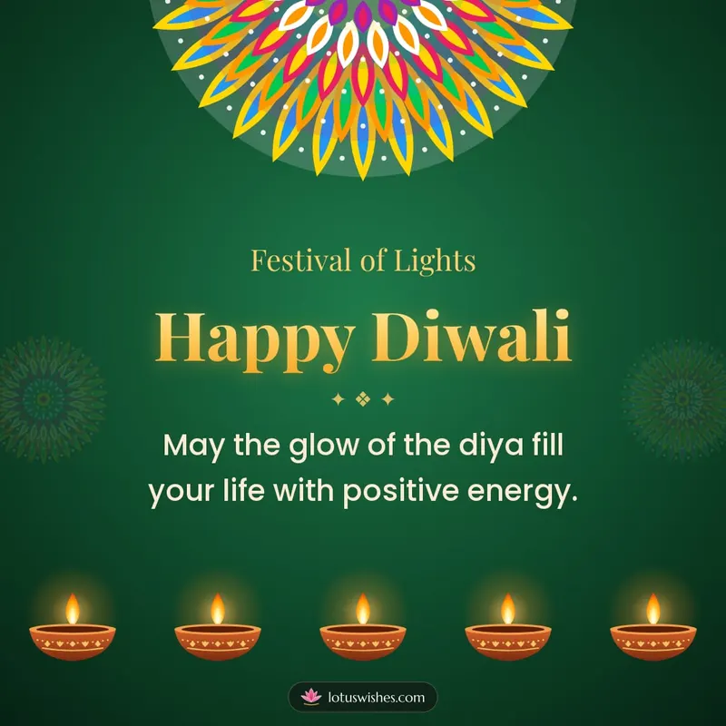 Happy Diwali – Diya & Rangoli Diwali wishes image in English (square)