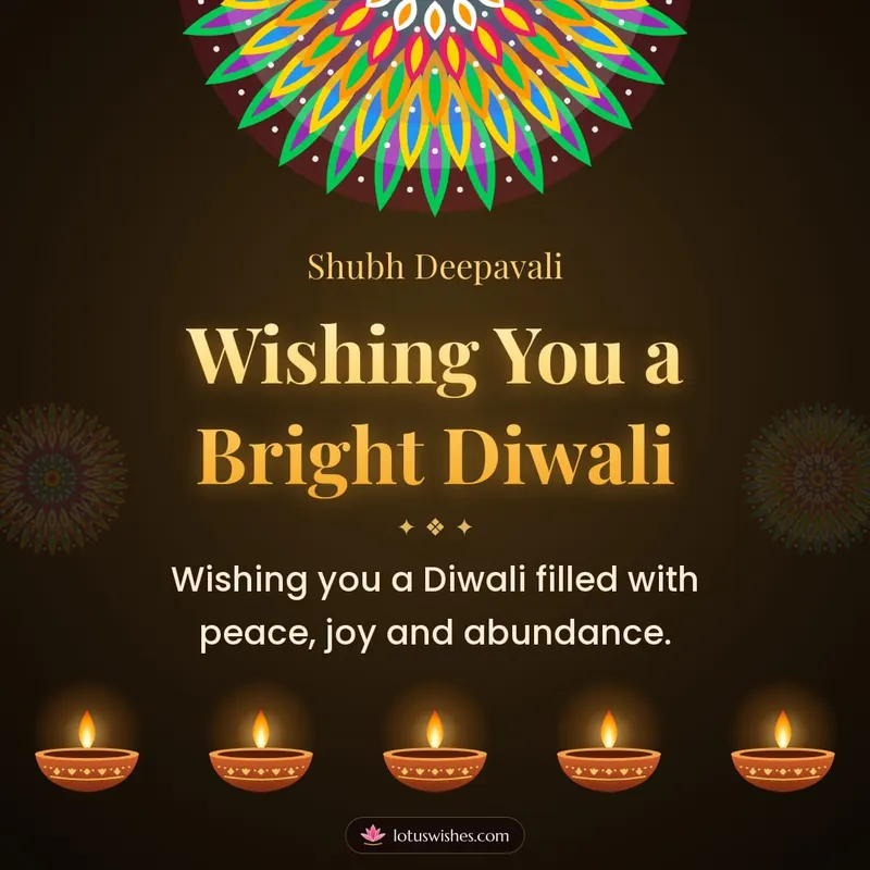 Wishing You a Bright Diwali – Diya & Rangoli Diwali wishes image in English (square)