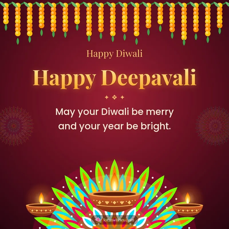 Happy Deepavali – Diya & Rangoli Diwali wishes image in English (square)