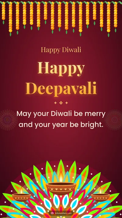 Happy Deepavali – Diya & Rangoli Diwali wishes image in English (story)