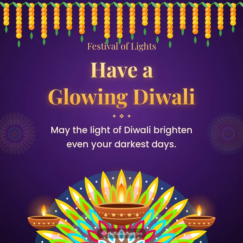 Have a Glowing Diwali – Diya & Rangoli Diwali wishes image in English (square)