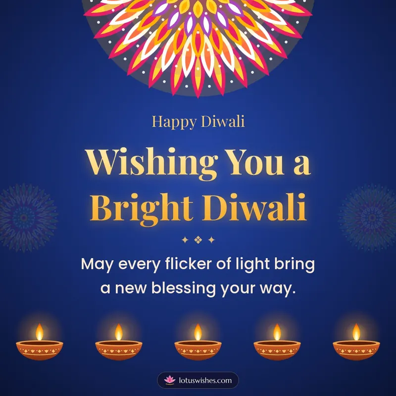 Wishing You a Bright Diwali – Diya & Rangoli Diwali wishes image in English (square)