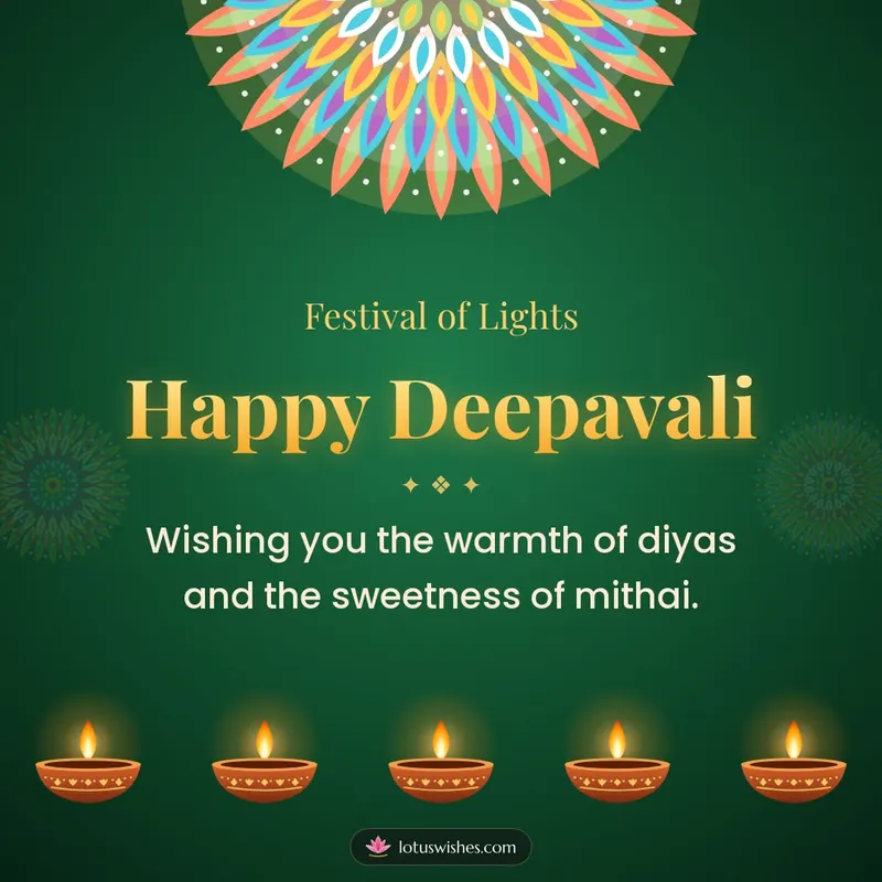 Happy Deepavali – Diya & Rangoli Diwali wishes image in English (square)