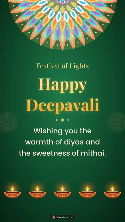 Happy Deepavali – Diya & Rangoli Diwali wishes image in English (story)